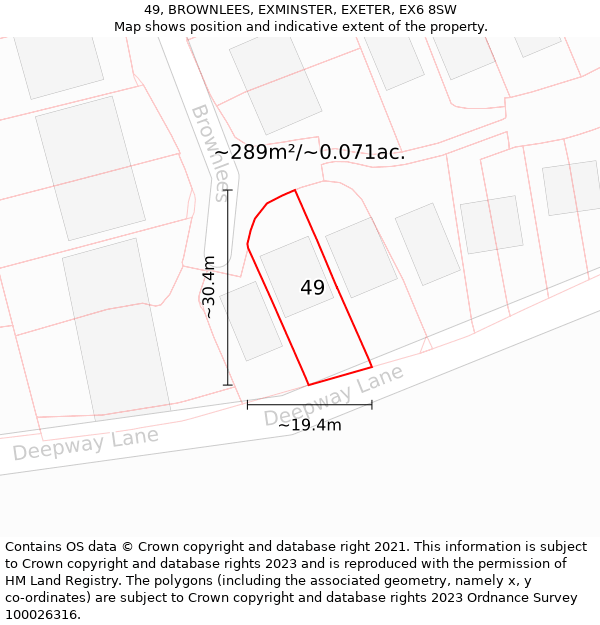 49, BROWNLEES, EXMINSTER, EXETER, EX6 8SW: Plot and title map