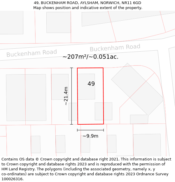 49, BUCKENHAM ROAD, AYLSHAM, NORWICH, NR11 6GD: Plot and title map