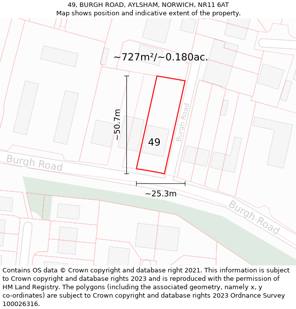 49, BURGH ROAD, AYLSHAM, NORWICH, NR11 6AT: Plot and title map