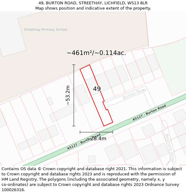 49, BURTON ROAD, STREETHAY, LICHFIELD, WS13 8LR: Plot and title map