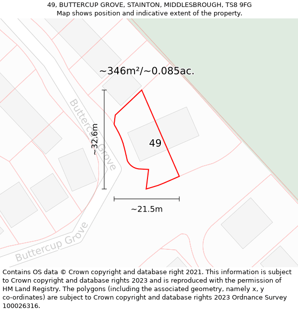 49, BUTTERCUP GROVE, STAINTON, MIDDLESBROUGH, TS8 9FG: Plot and title map