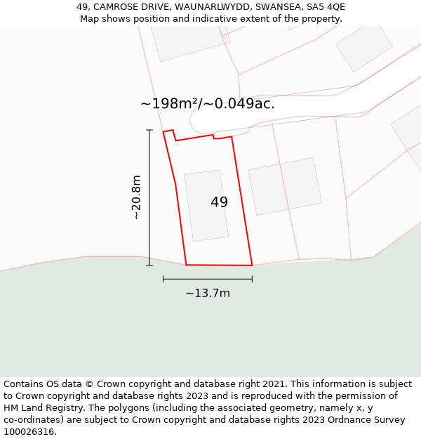 49, CAMROSE DRIVE, WAUNARLWYDD, SWANSEA, SA5 4QE: Plot and title map