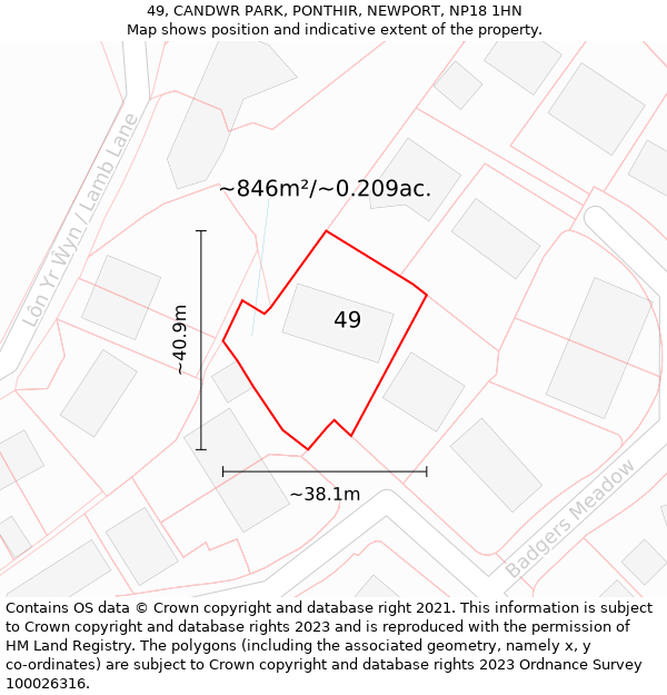 49, CANDWR PARK, PONTHIR, NEWPORT, NP18 1HN: Plot and title map