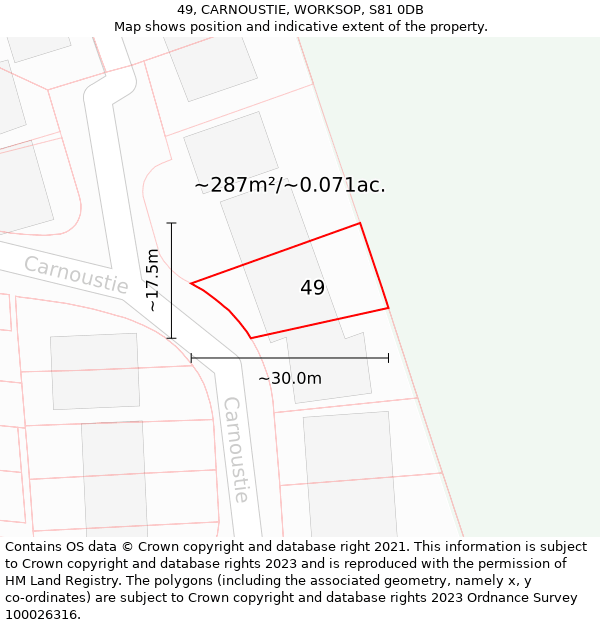 49, CARNOUSTIE, WORKSOP, S81 0DB: Plot and title map