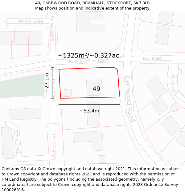 49, CARRWOOD ROAD, BRAMHALL, STOCKPORT, SK7 3LR: Plot and title map