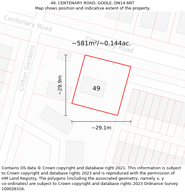 49, CENTENARY ROAD, GOOLE, DN14 6NT: Plot and title map