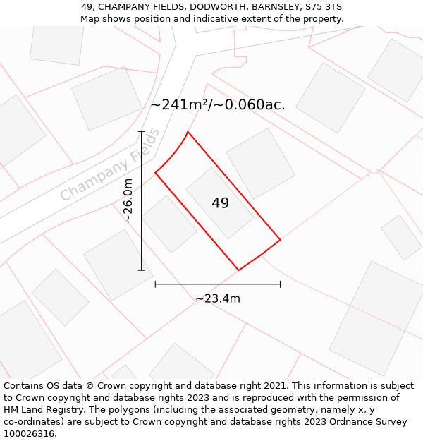 49, CHAMPANY FIELDS, DODWORTH, BARNSLEY, S75 3TS: Plot and title map