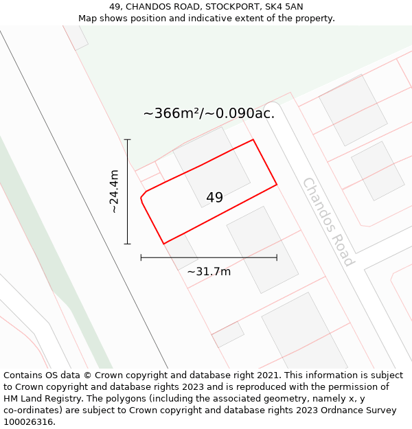 49, CHANDOS ROAD, STOCKPORT, SK4 5AN: Plot and title map