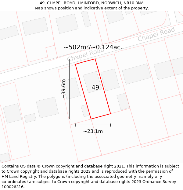 49, CHAPEL ROAD, HAINFORD, NORWICH, NR10 3NA: Plot and title map