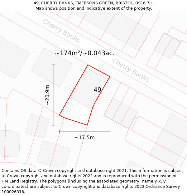 49, CHERRY BANKS, EMERSONS GREEN, BRISTOL, BS16 7JU: Plot and title map