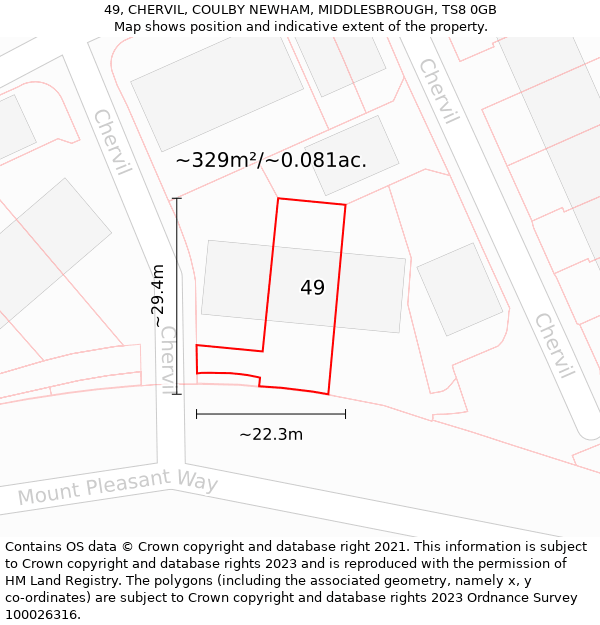 49, CHERVIL, COULBY NEWHAM, MIDDLESBROUGH, TS8 0GB: Plot and title map