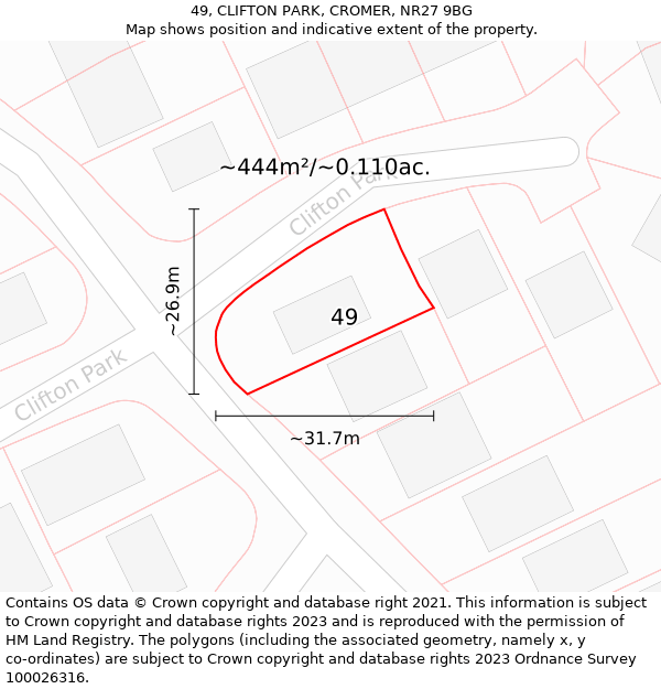 49, CLIFTON PARK, CROMER, NR27 9BG: Plot and title map