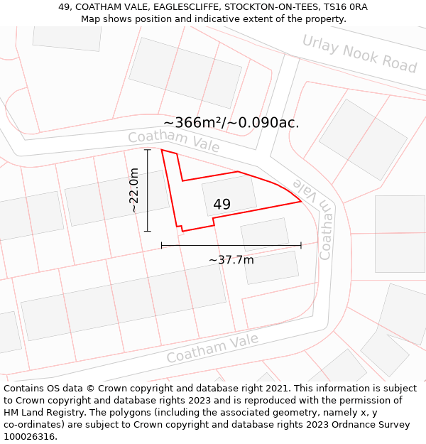 49, COATHAM VALE, EAGLESCLIFFE, STOCKTON-ON-TEES, TS16 0RA: Plot and title map