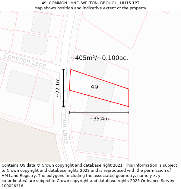 49, COMMON LANE, WELTON, BROUGH, HU15 1PT: Plot and title map