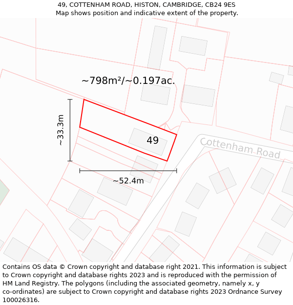 49, COTTENHAM ROAD, HISTON, CAMBRIDGE, CB24 9ES: Plot and title map