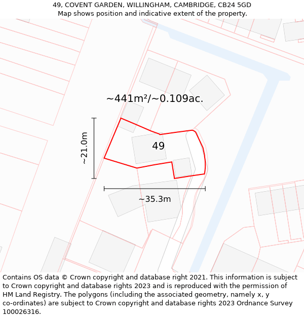 49, COVENT GARDEN, WILLINGHAM, CAMBRIDGE, CB24 5GD: Plot and title map