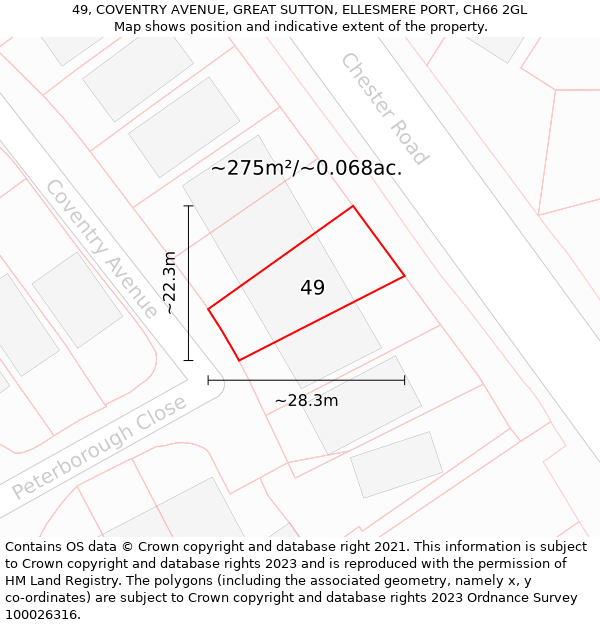 49, COVENTRY AVENUE, GREAT SUTTON, ELLESMERE PORT, CH66 2GL: Plot and title map