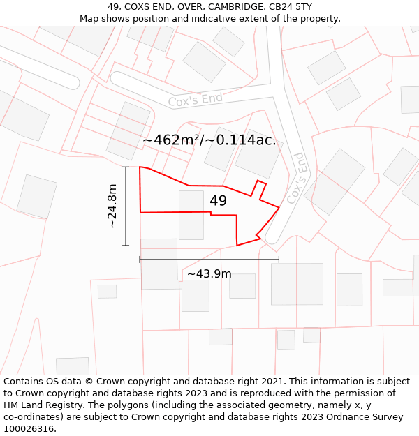 49, COXS END, OVER, CAMBRIDGE, CB24 5TY: Plot and title map