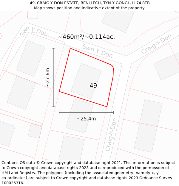 49, CRAIG Y DON ESTATE, BENLLECH, TYN-Y-GONGL, LL74 8TB: Plot and title map