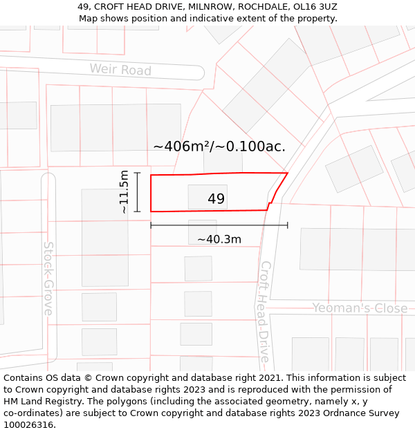 49, CROFT HEAD DRIVE, MILNROW, ROCHDALE, OL16 3UZ: Plot and title map