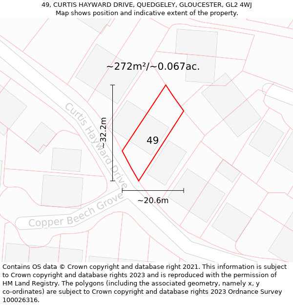 49, CURTIS HAYWARD DRIVE, QUEDGELEY, GLOUCESTER, GL2 4WJ: Plot and title map