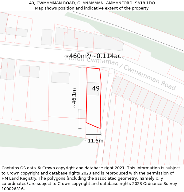 49, CWMAMMAN ROAD, GLANAMMAN, AMMANFORD, SA18 1DQ: Plot and title map