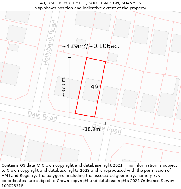 49, DALE ROAD, HYTHE, SOUTHAMPTON, SO45 5DS: Plot and title map