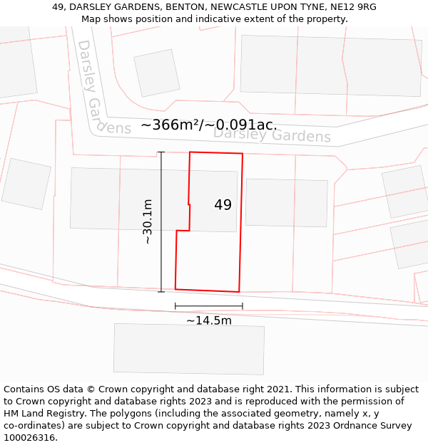 49, DARSLEY GARDENS, BENTON, NEWCASTLE UPON TYNE, NE12 9RG: Plot and title map