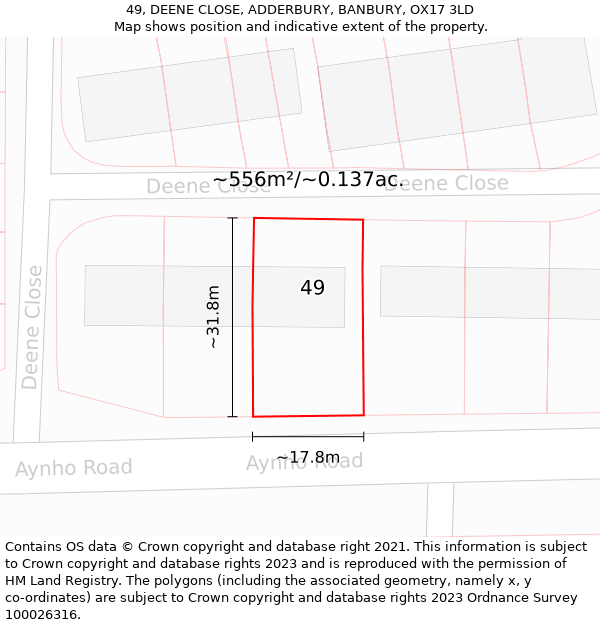 49, DEENE CLOSE, ADDERBURY, BANBURY, OX17 3LD: Plot and title map
