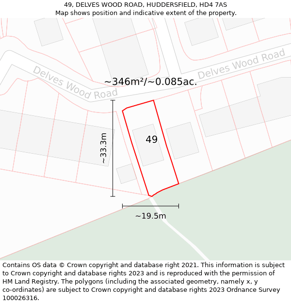 49, DELVES WOOD ROAD, HUDDERSFIELD, HD4 7AS: Plot and title map