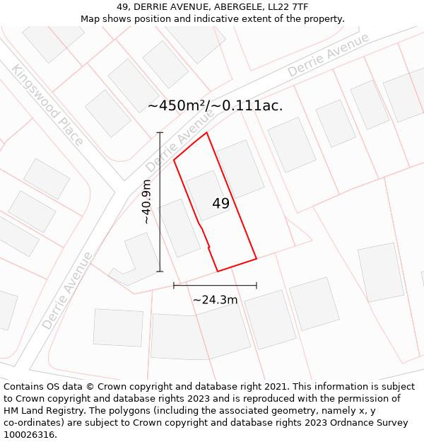 49, DERRIE AVENUE, ABERGELE, LL22 7TF: Plot and title map