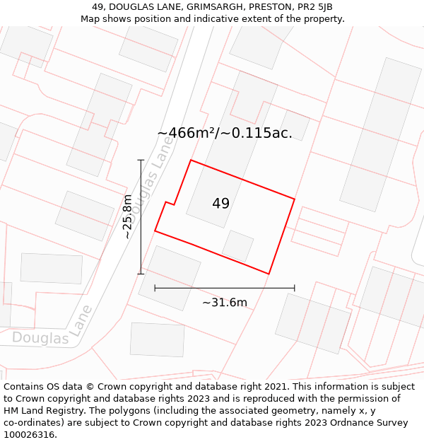 49, DOUGLAS LANE, GRIMSARGH, PRESTON, PR2 5JB: Plot and title map