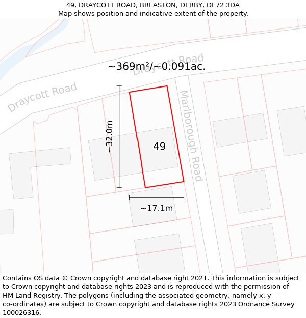 49, DRAYCOTT ROAD, BREASTON, DERBY, DE72 3DA: Plot and title map