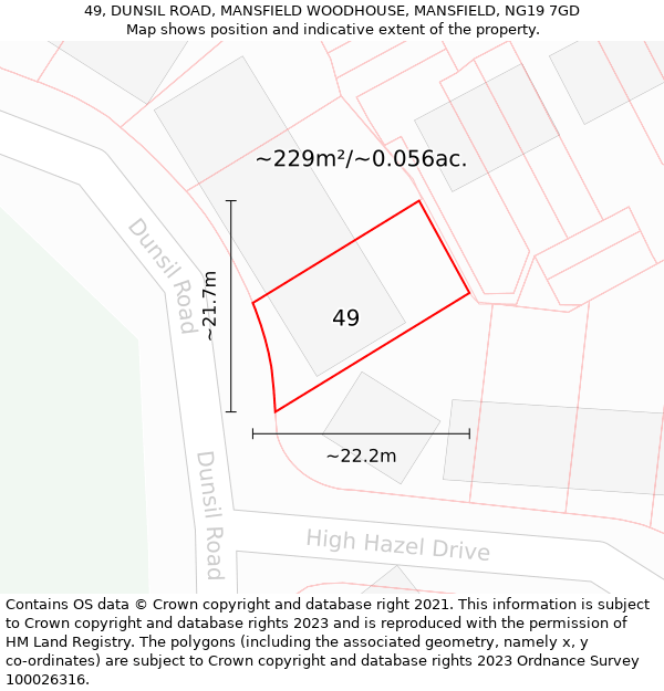 49, DUNSIL ROAD, MANSFIELD WOODHOUSE, MANSFIELD, NG19 7GD: Plot and title map