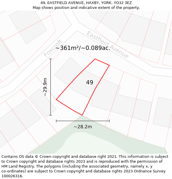 49, EASTFIELD AVENUE, HAXBY, YORK, YO32 3EZ: Plot and title map
