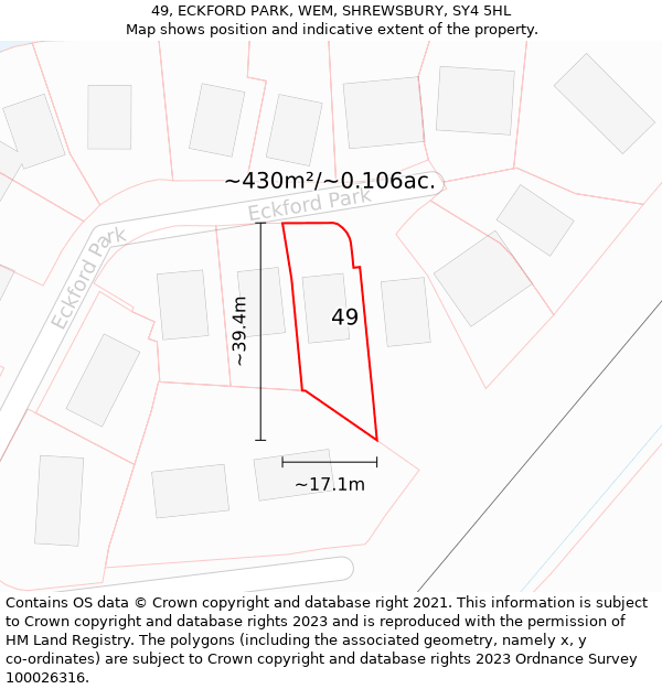 49, ECKFORD PARK, WEM, SHREWSBURY, SY4 5HL: Plot and title map