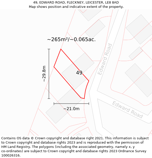 49, EDWARD ROAD, FLECKNEY, LEICESTER, LE8 8AD: Plot and title map