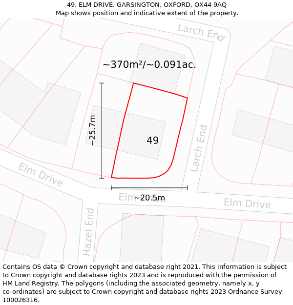 49, ELM DRIVE, GARSINGTON, OXFORD, OX44 9AQ: Plot and title map