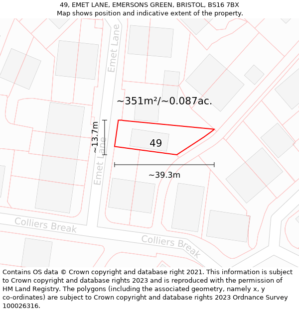 49, EMET LANE, EMERSONS GREEN, BRISTOL, BS16 7BX: Plot and title map