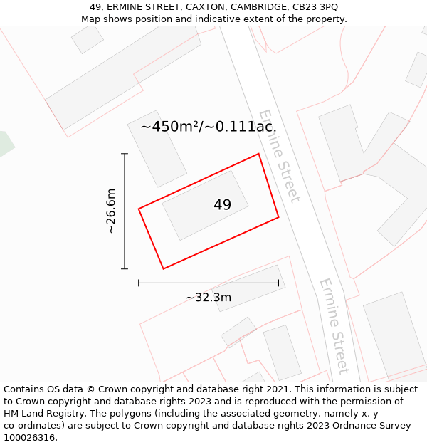 49, ERMINE STREET, CAXTON, CAMBRIDGE, CB23 3PQ: Plot and title map