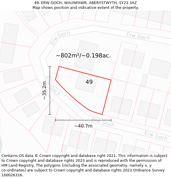 49, ERW GOCH, WAUNFAWR, ABERYSTWYTH, SY23 3AZ: Plot and title map