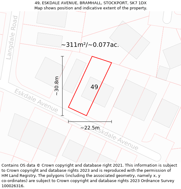 49, ESKDALE AVENUE, BRAMHALL, STOCKPORT, SK7 1DX: Plot and title map