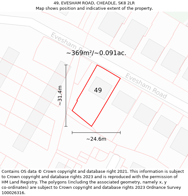 49, EVESHAM ROAD, CHEADLE, SK8 2LR: Plot and title map