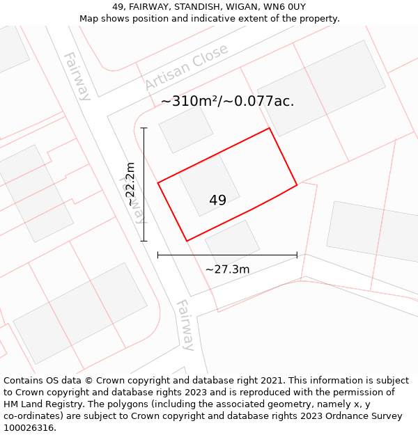 49, FAIRWAY, STANDISH, WIGAN, WN6 0UY: Plot and title map