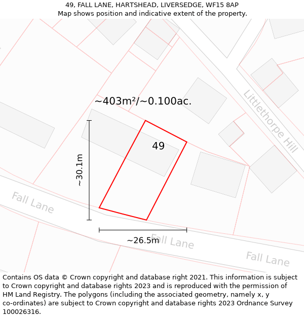 49, FALL LANE, HARTSHEAD, LIVERSEDGE, WF15 8AP: Plot and title map