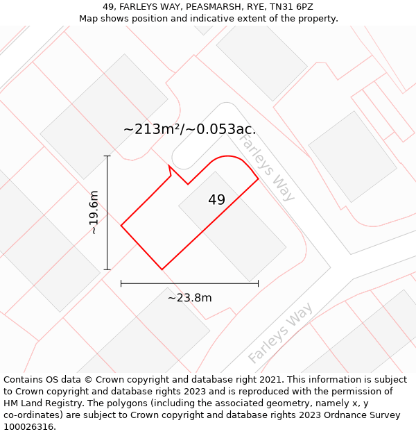 49, FARLEYS WAY, PEASMARSH, RYE, TN31 6PZ: Plot and title map