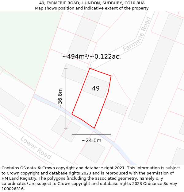 49, FARMERIE ROAD, HUNDON, SUDBURY, CO10 8HA: Plot and title map