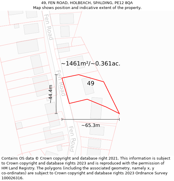 49, FEN ROAD, HOLBEACH, SPALDING, PE12 8QA: Plot and title map