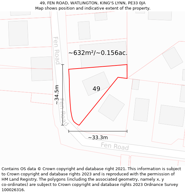 49, FEN ROAD, WATLINGTON, KING'S LYNN, PE33 0JA: Plot and title map