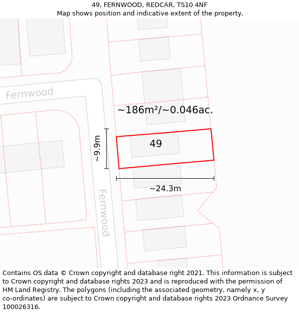 49, FERNWOOD, REDCAR, TS10 4NF: Plot and title map